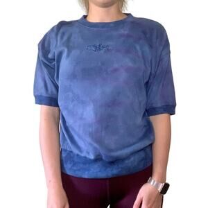 Hand Dyed Short Sleeve Sweatshirt Blue Purple Tie Dye Reworked Vintage Small